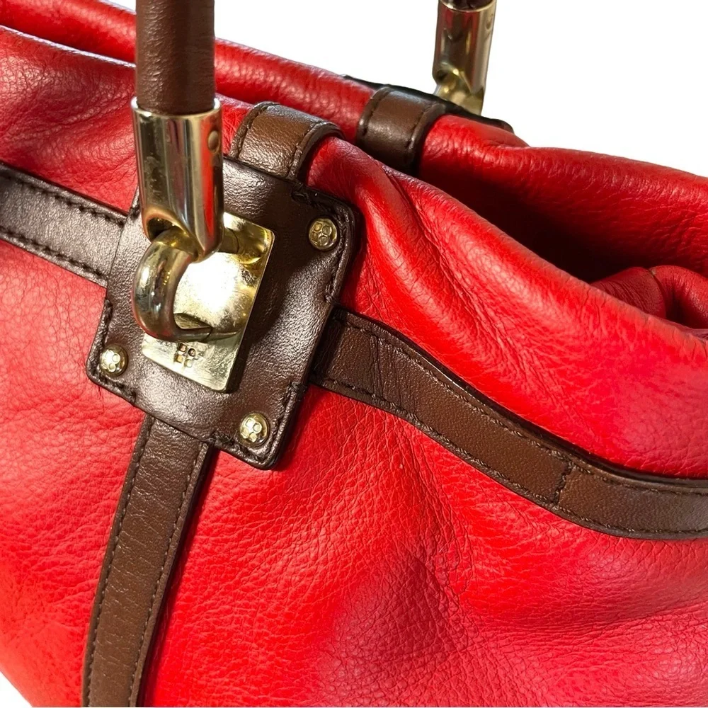 Kate Spade Pebbled Leather Satchel Red Brown Trim Medium